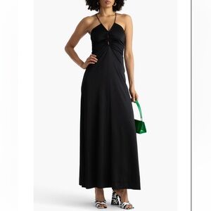 Ganni ruched cutout crepe maxi dress